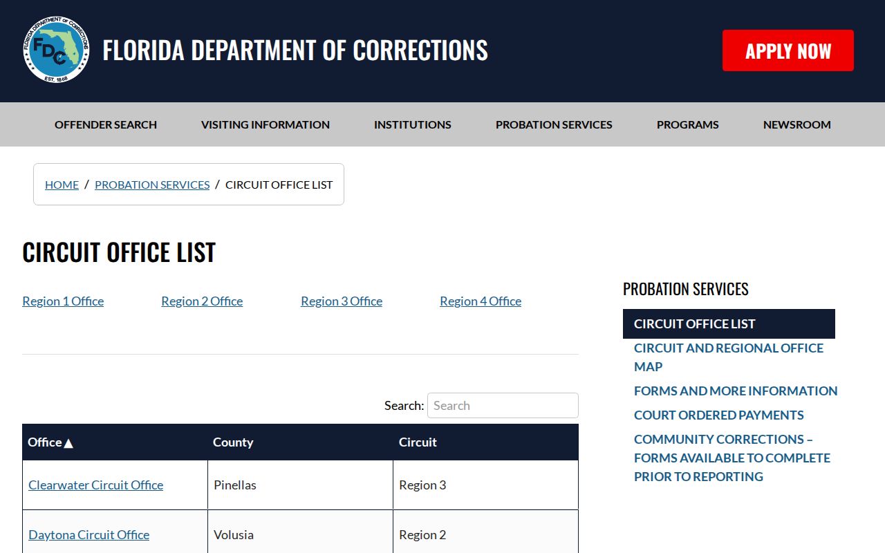 FDC Circuit 19 listing for the Okeechobee adult supervision office