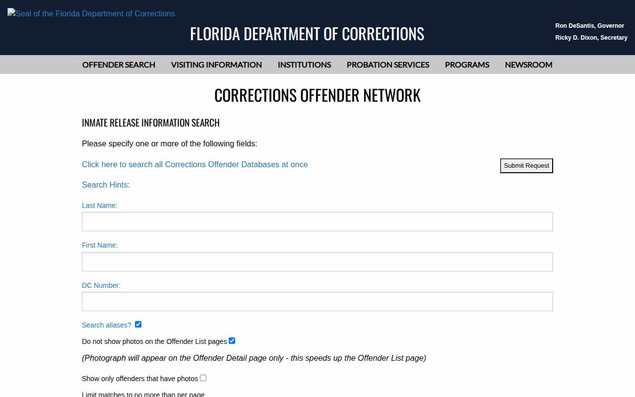 FDC Okeechobee County released inmate search and release date fields