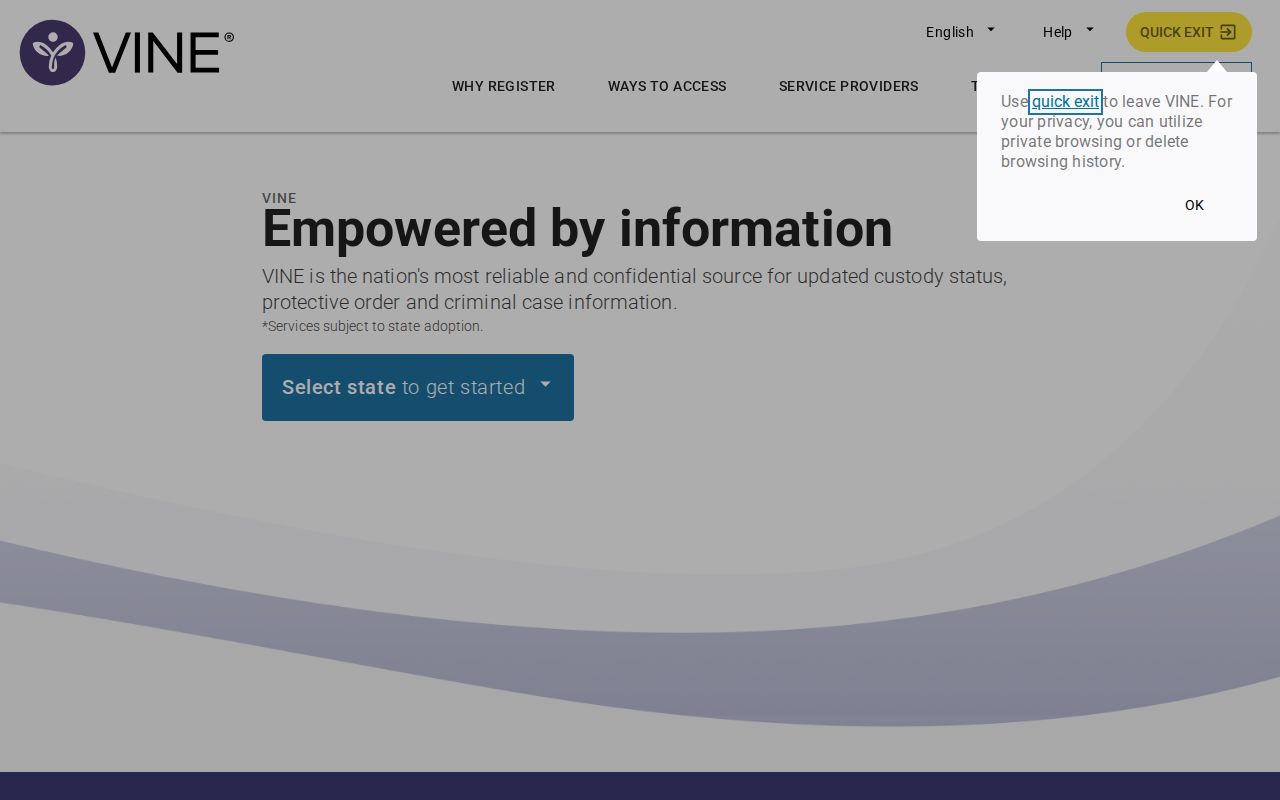 Florida VINELink state selection and one-person inmate search screens