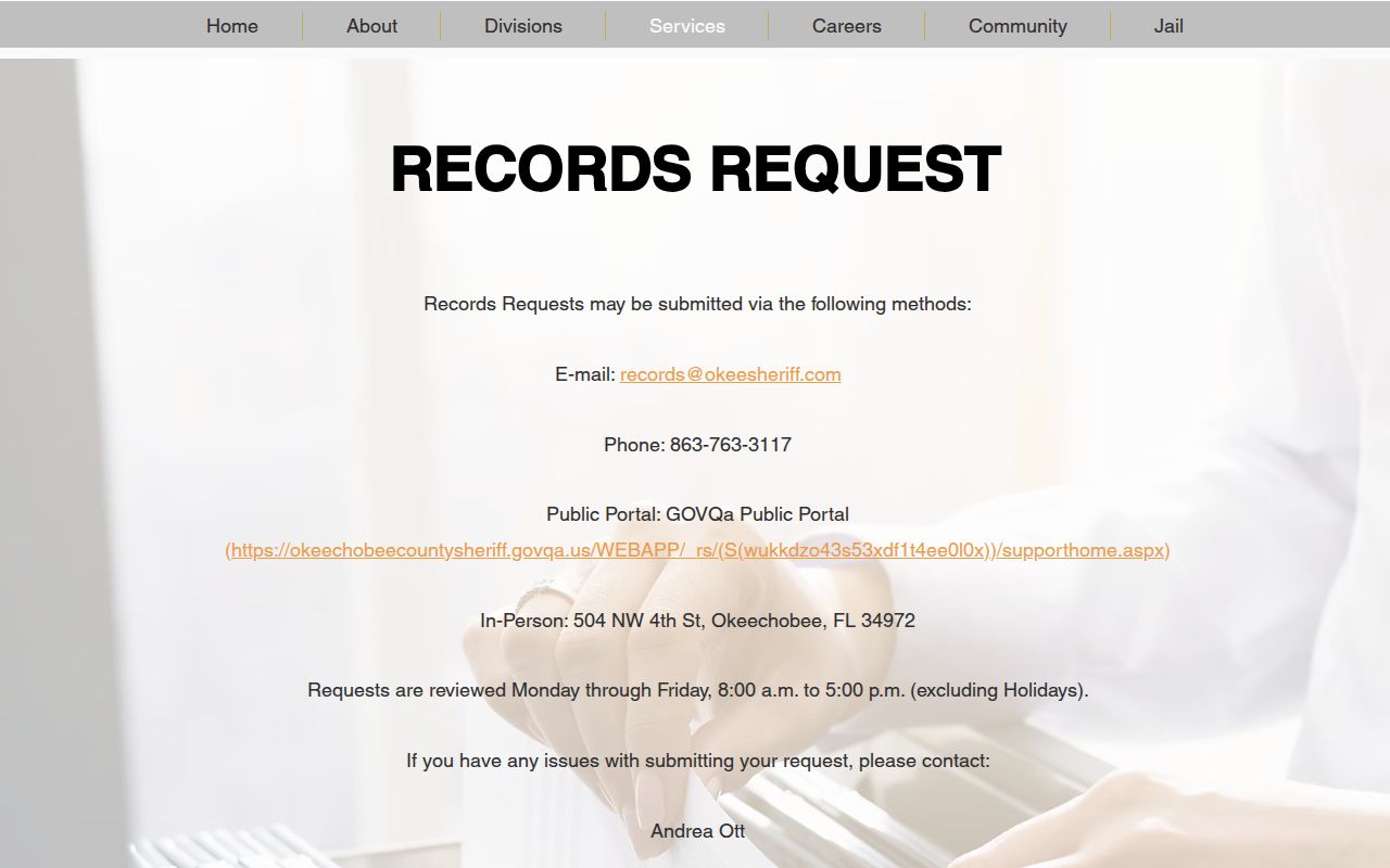 Okeechobee County release records request contact channels
